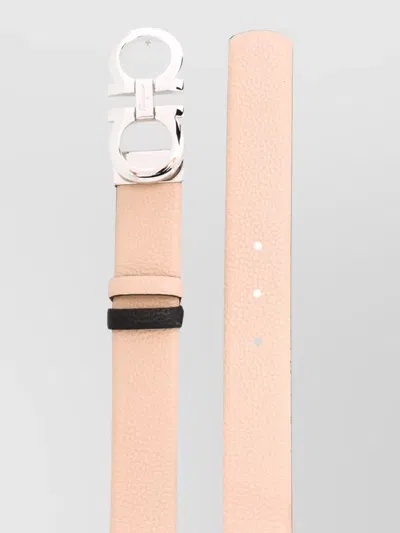 Ferragamo Adjustable Textured Belt Silver-tone Buckle In Pink