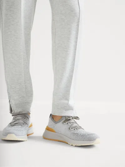 Brunello Cucinelli Stretch Knit Low-top Sneakers In Gray