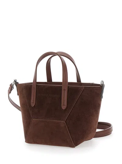 Brunello Cucinelli Women Brown Crossbody Bag With Adjustable And Removable Shoulder Strap In Suede W In Brown