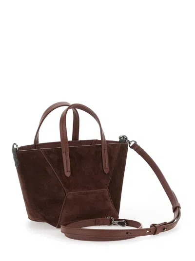 Brunello Cucinelli Women Brown Crossbody Bag With Adjustable And Removable Shoulder Strap In Suede W In Brown