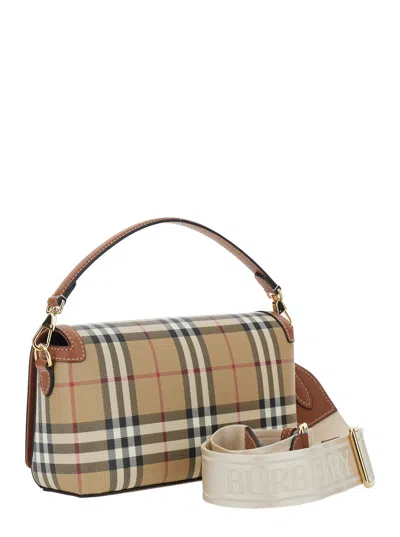 Burberry Women Beige Handbag With Adjustable And Removable Shoulder Strap And All-over Check Motif I In Multi