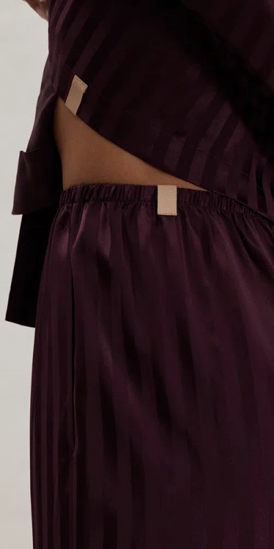Lunya Washable Silk Striped Jacquard Long Sleeve Pant Set In Burgundy