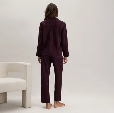 Lunya Washable Silk Striped Jacquard Long Sleeve Pant Set In Burgundy