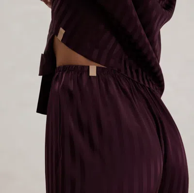 Lunya Washable Silk Striped Jacquard Long Sleeve Pant Set In Burgundy
