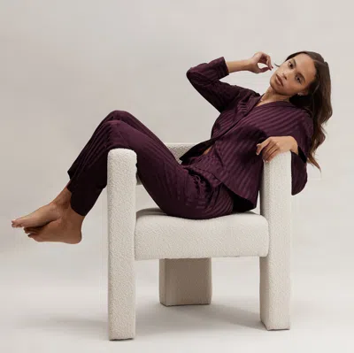 Lunya Washable Silk Striped Jacquard Long Sleeve Pant Set In Burgundy