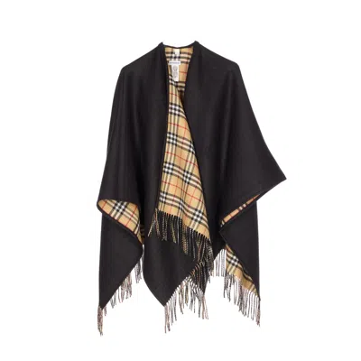 Burberry Women Reversible Check Wool Cape In Black