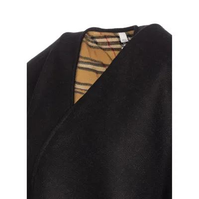 Burberry Women Reversible Check Wool Cape In Black