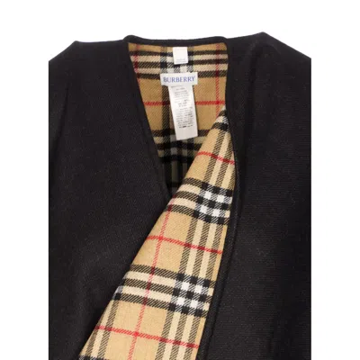 Burberry Women Reversible Check Wool Cape In Black