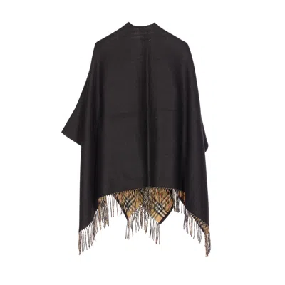 Burberry Women Reversible Check Wool Cape In Black
