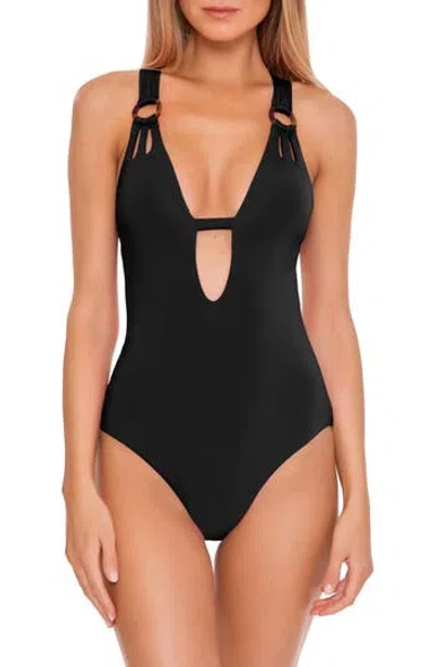 Becca Virtue Code Skylar Loop Plunge One-piece In Black In Black