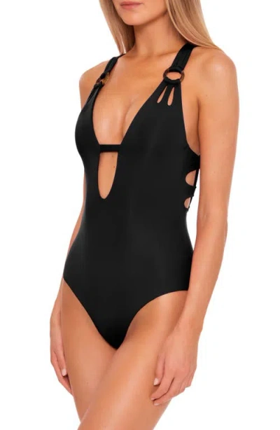Becca Virtue Code Skylar Loop Plunge One-piece In Black In Black