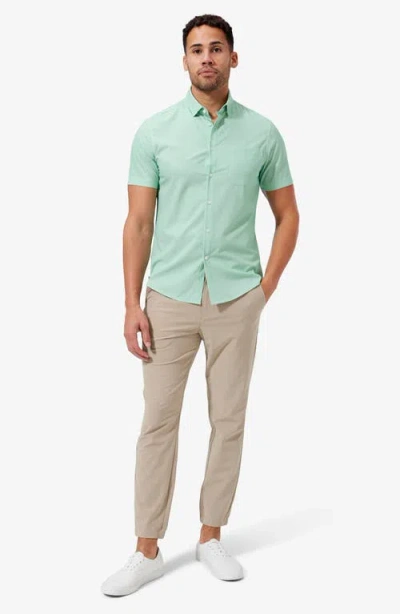 Mizzen + Main Leeward Regular Fit Geo Print Short Sleeve Performance Button-up Shirt In Green