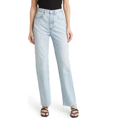 Ag Clove Rework High Waist Raw Edge Relaxed Straight Leg Jeans In Blue