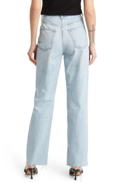 Ag Clove Rework High Waist Raw Edge Relaxed Straight Leg Jeans In Blue