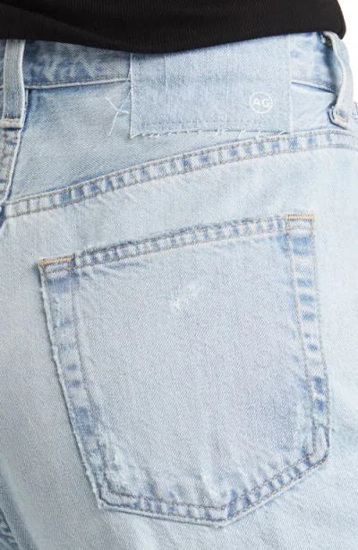 Ag Clove Rework High Waist Raw Edge Relaxed Straight Leg Jeans In Blue