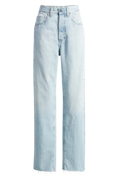 Ag Clove Rework High Waist Raw Edge Relaxed Straight Leg Jeans In Blue