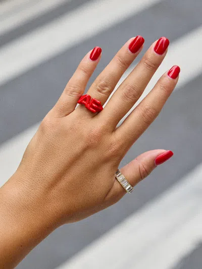 Baublebar Block Enamel Custom Initial Ring In Red