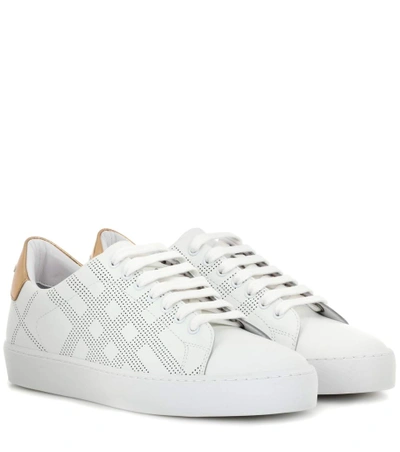 Shop Burberry Westford Leather Sneakers In Optic White