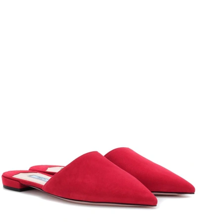 Prada Suede Slippers In Rosso