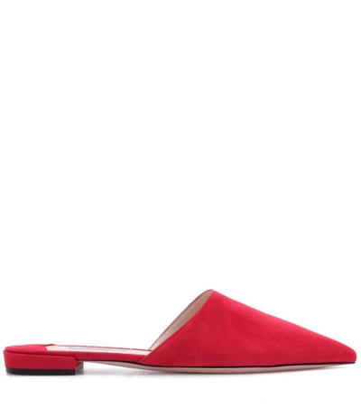 Shop Prada Suede Slippers In Rosso