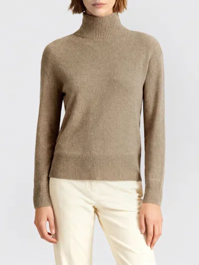 Max Mara Beige Solid Turtle Neck Sweater In Brown