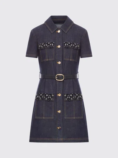 Self-portrait Indigo Denim Crystal Trim Mini Dress In Blue