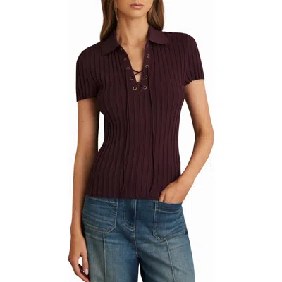 Reiss Poppy Lace-up Polo Sweater In Burgundy