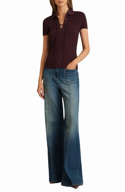 Reiss Poppy Lace-up Polo Sweater In Burgundy