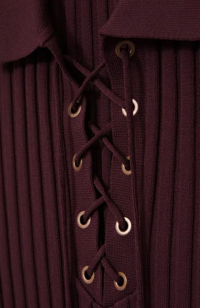Reiss Poppy Lace-up Polo Sweater In Burgundy