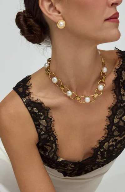 St. Moran Thales Freshwater Pearl Stud Earrings In Gold