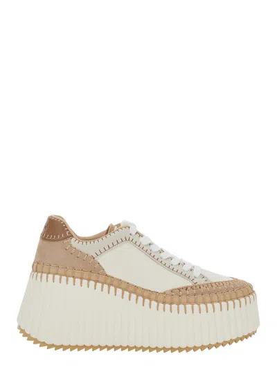 Chloé Women 'nama' Beige Sneaker With Wedge And Stitching Details In Fabric Woman In Multi