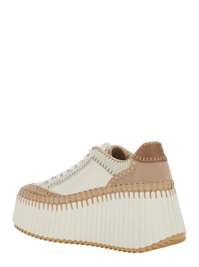 Chloé Women 'nama' Beige Sneaker With Wedge And Stitching Details In Fabric Woman In Multi