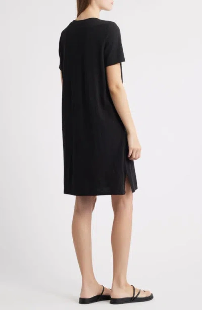 Eileen Fisher V-neck Organic Cotton T-shirt Dress In Black