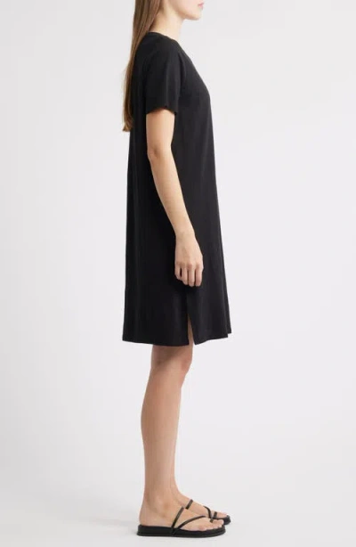 Eileen Fisher V-neck Organic Cotton T-shirt Dress In Black