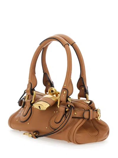 Chloé Women 'paddington' Brown Handbag With Two Top Handles And Padlock On The Front In Leather Woma In Brown