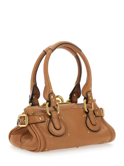 Chloé Women 'paddington' Brown Handbag With Two Top Handles And Padlock On The Front In Leather Woma In Brown