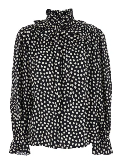 Chloé Women Black Blouse With High Neck And All-over Polka Dot Motif In Silk Woman In Multi