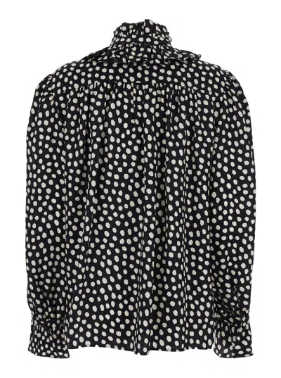 Chloé Women Black Blouse With High Neck And All-over Polka Dot Motif In Silk Woman In Multi