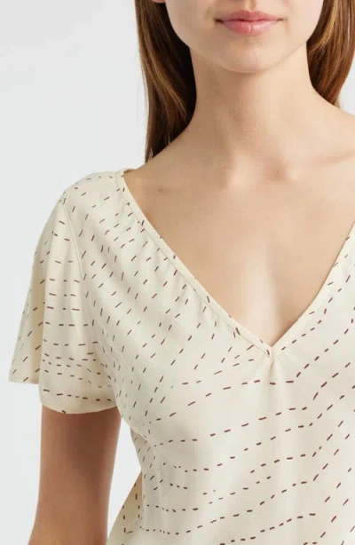 Rag & Bone Yvonne Print Flutter Sleeve Top In White