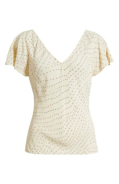 Rag & Bone Yvonne Print Flutter Sleeve Top In White