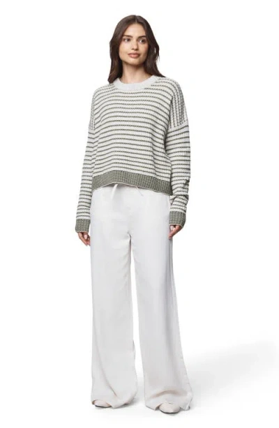 Splendid Lucy Stripe Sweater In Oak Green In White