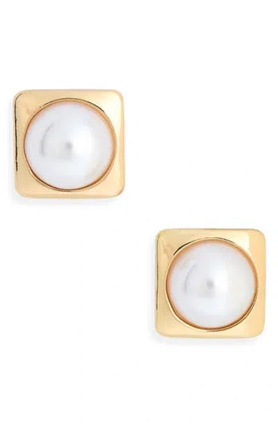 Nordstrom Rack Faux Pearl Square Stud Earrings In Gold