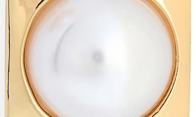 Nordstrom Rack Faux Pearl Square Stud Earrings In Gold