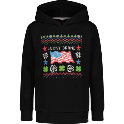 Lucky Brand Kids' American Flag Fair Isle Hoodie In Black