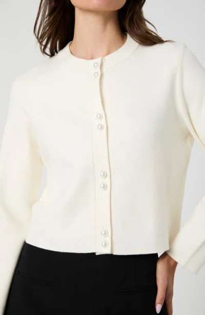 French Connection Faux Pearl Button Cardigan In White