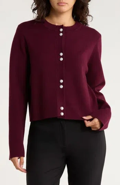 French Connection Faux Pearl Button Cardigan In Brown