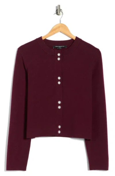 French Connection Faux Pearl Button Cardigan In Brown