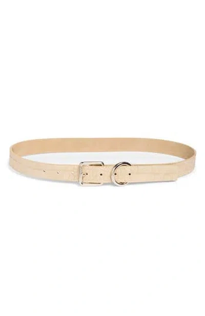 Steve Madden Buckle Croc Embossed Faux Leather Belt In White