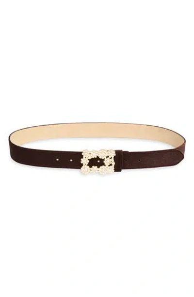 Steve Madden Rhinestone Buckle Velvet Belt In Brown
