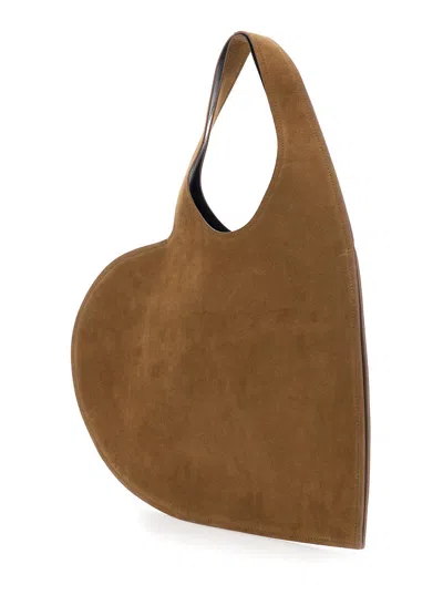 Coperni Women Brown Heart Shaped Shoulder Bag With Cut-out On The Handle In Suede Woman In Brown